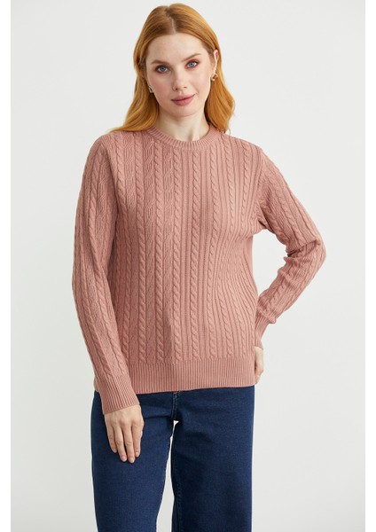 Sıfır Yaka Motif Detaylı Triko Kazak - Gül fırsatları