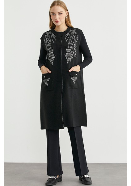 Cepli Uzun Yün Triko Yelek - Siyah fiyatları