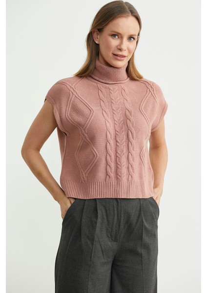 Tam Balıkçı Crop Triko Süveter - Gül fırsatları