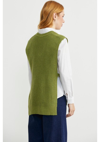 Yanları Bağlama Detaylı Yünlü Triko Süveter - Yeşil indirimleri