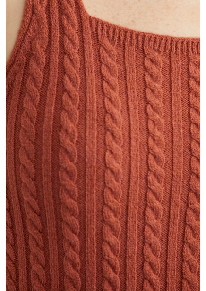 Saç Örgü Kare Yaka Triko Atlet - Taba indirimleri