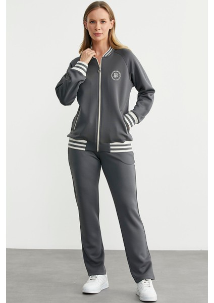 Şerit Detaylı Scuba Eşofman Takım - Antrasit