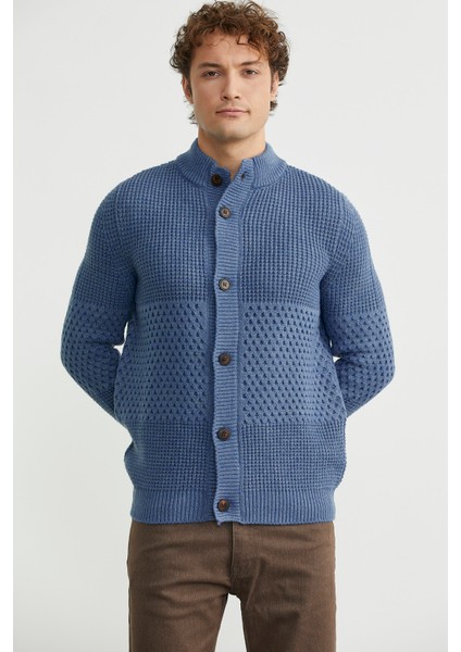 Petek Motifli Dik Yaka Triko Hırka - Indigo modelleri