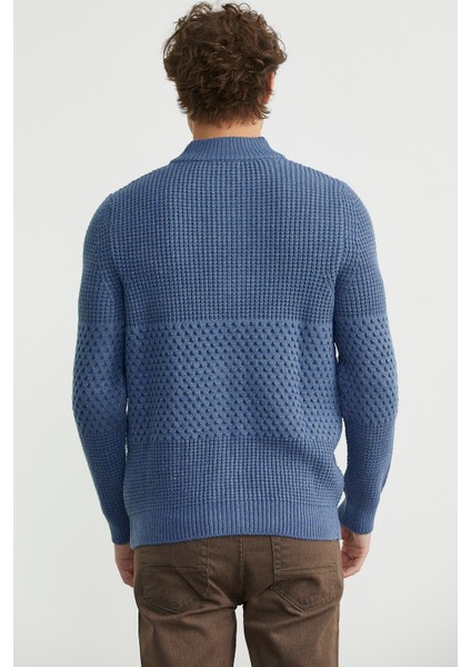 Petek Motifli Dik Yaka Triko Hırka - Indigo indirimleri