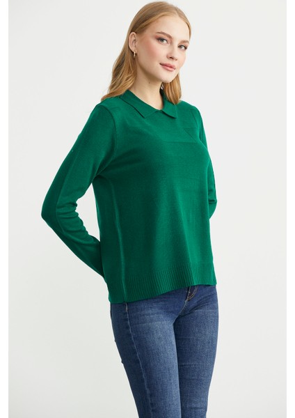 Bebe Yaka Yünlü Triko Kazak - Yeşil fırsatları