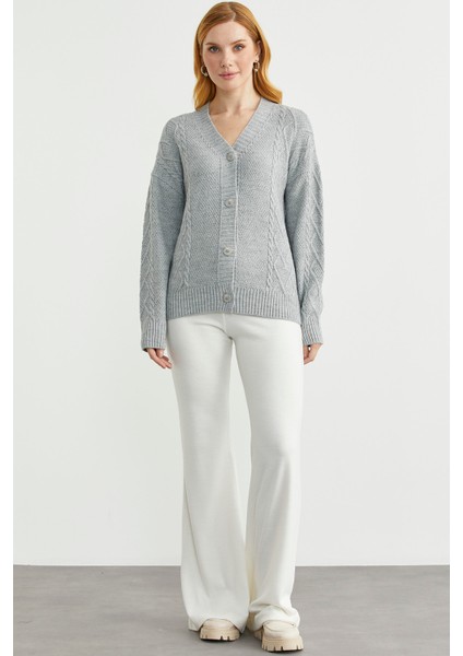 Oversize Düğmeli Triko Hırka - Açık Gri fiyatları