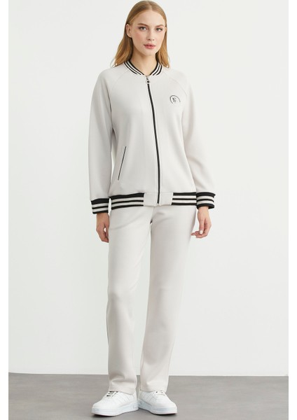 Şerit Detaylı Scuba Eşofman Takım - Taş