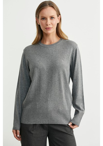 Bisiklet Yaka Yünlü Basic Triko Kazak - Gri
