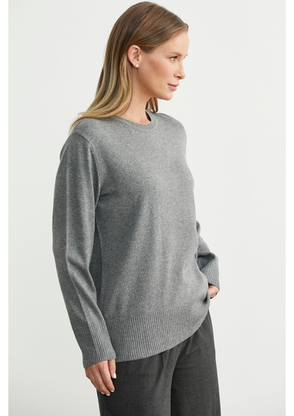 Bisiklet Yaka Yünlü Basic Triko Kazak - Gri modelleri