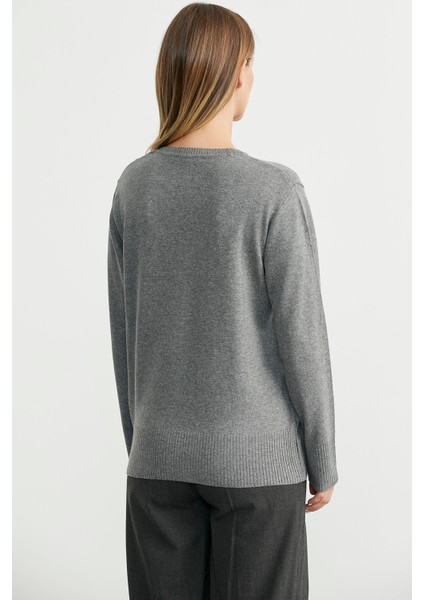 Bisiklet Yaka Yünlü Basic Triko Kazak - Gri indirimleri