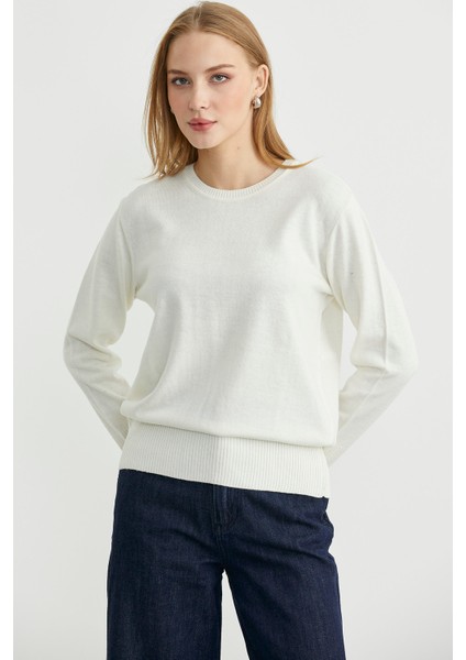 Bisiklet Yaka Yünlü Basic Triko Kazak - Kemik