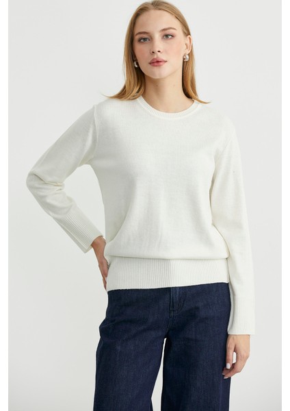 Bisiklet Yaka Yünlü Basic Triko Kazak - Kemik fiyatları