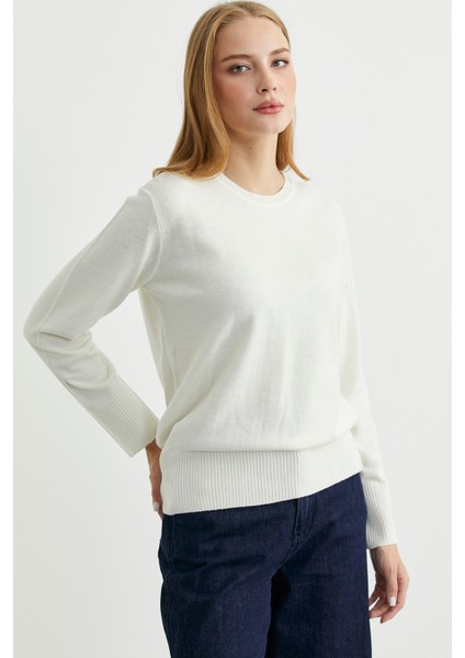 Bisiklet Yaka Yünlü Basic Triko Kazak - Kemik modelleri