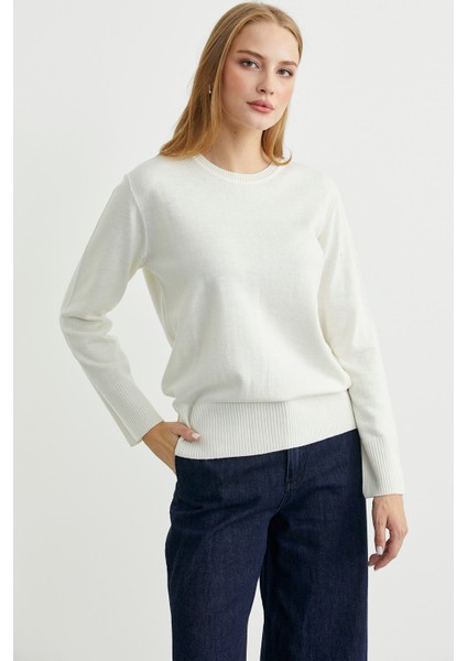 Bisiklet Yaka Yünlü Basic Triko Kazak - Kemik indirimleri