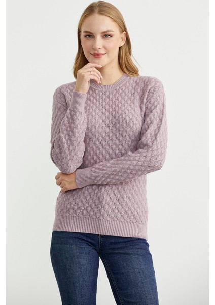 Motifli Sıfır Yaka Triko Kazak - Gül modelleri