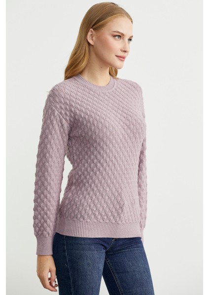 Motifli Sıfır Yaka Triko Kazak - Gül fırsatları