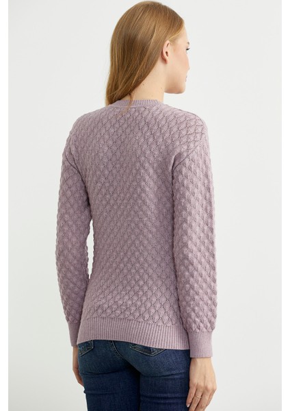 Motifli Sıfır Yaka Triko Kazak - Gül indirimleri