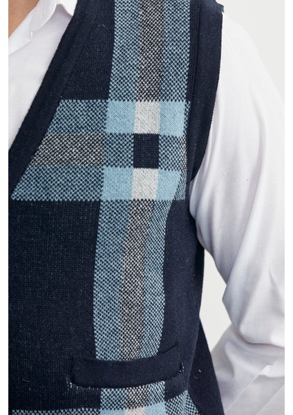 Düğmeli Yünlü Kalın Triko Yelek - Lacivert indirimleri