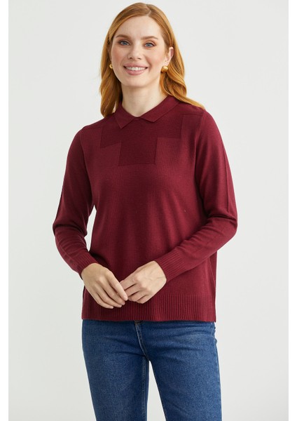 Bebe Yaka Yünlü Triko Kazak - Bordo fiyatları
