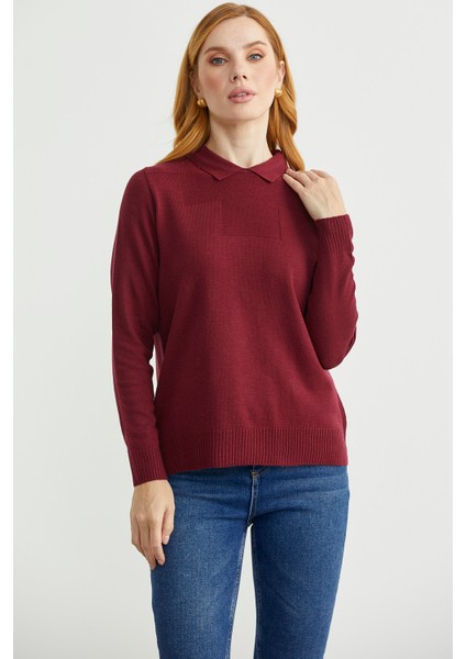 Bebe Yaka Yünlü Triko Kazak - Bordo modelleri