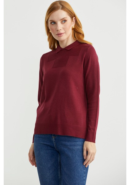 Bebe Yaka Yünlü Triko Kazak - Bordo fırsatları