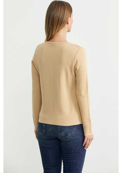 Düğme Kapamalı V Yaka Triko Hırka - Bej indirimleri