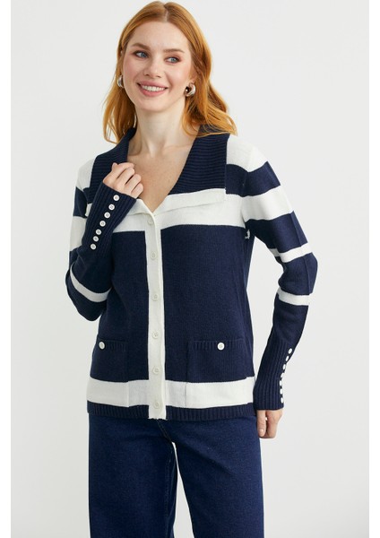 Şal Yaka Düğmeli Yün Triko Hırka - Lacivert fiyatları