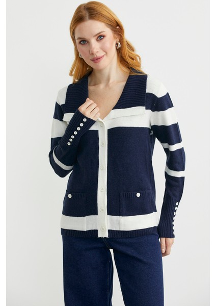 Şal Yaka Düğmeli Yün Triko Hırka - Lacivert modelleri