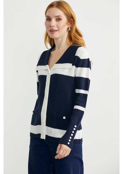 Şal Yaka Düğmeli Yün Triko Hırka - Lacivert fırsatları