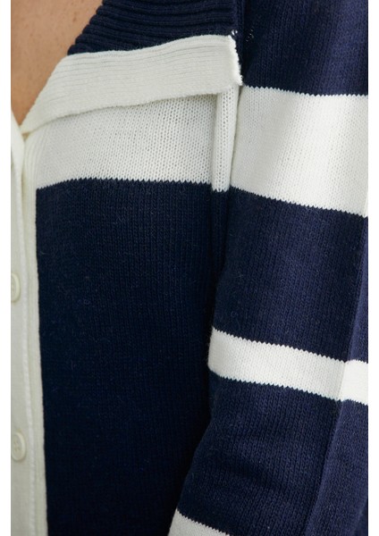 Şal Yaka Düğmeli Yün Triko Hırka - Lacivert indirimleri