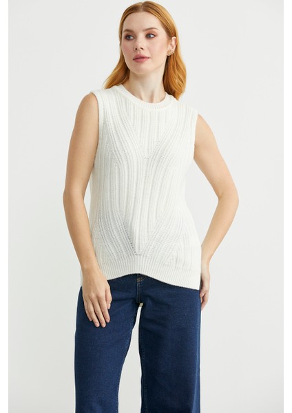 Arkası Uzun Bisiklet Yaka Yünlü Triko Süveter - Kemik modelleri