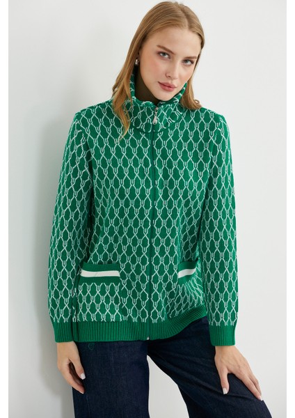 Çift Renk Kalın Yünlü Triko Hırka - Yeşil fiyatları