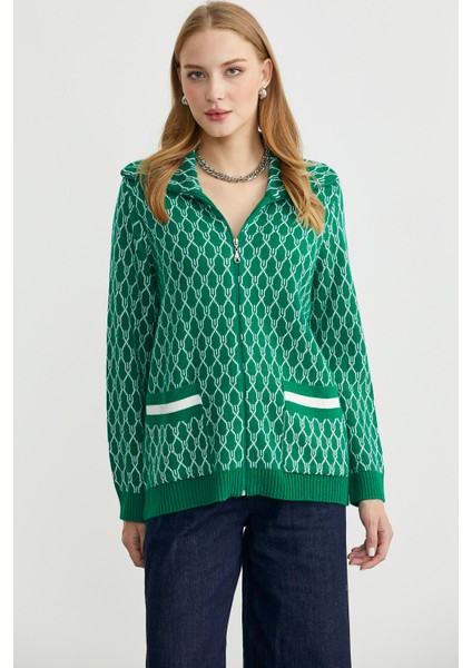 Çift Renk Kalın Yünlü Triko Hırka - Yeşil modelleri