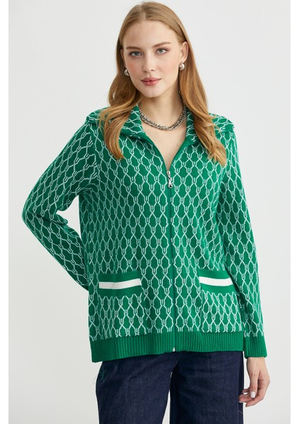 Çift Renk Kalın Yünlü Triko Hırka - Yeşil fırsatları