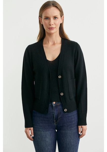 Triko Hırka Crop Ikili Takım - Siyah