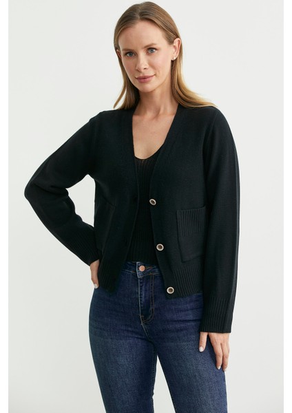 Triko Hırka Crop Ikili Takım - Siyah fırsatları