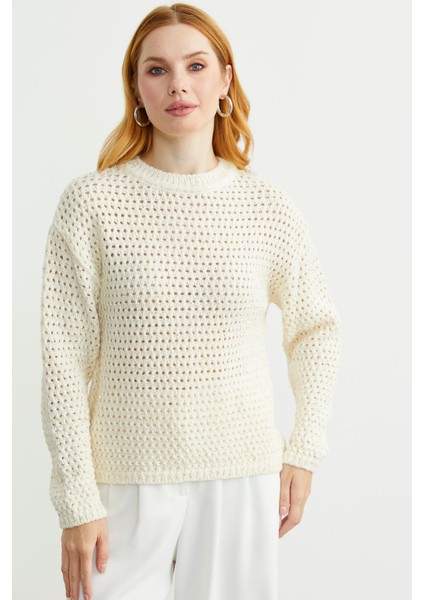 Payetli File Motif Triko Kazak - Kemik