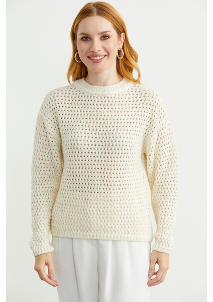 Payetli File Motif Triko Kazak - Kemik fiyatları