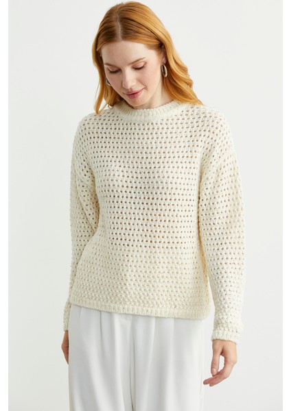 Payetli File Motif Triko Kazak - Kemik fırsatları