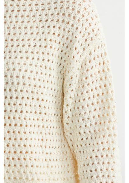 Payetli File Motif Triko Kazak - Kemik indirimleri