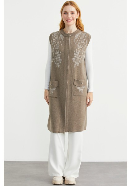 Cepli Uzun Yün Triko Yelek - Sütlü Kahve fiyatları