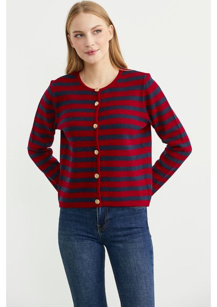 Renkli Çizgili Triko Kısa Hırka - Kırmızı fiyatları