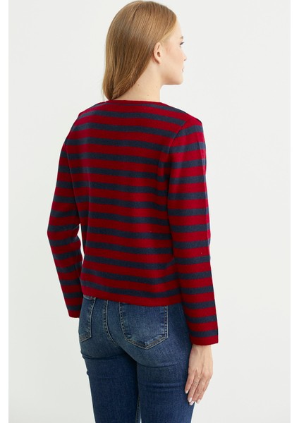 Renkli Çizgili Triko Kısa Hırka - Kırmızı indirimleri