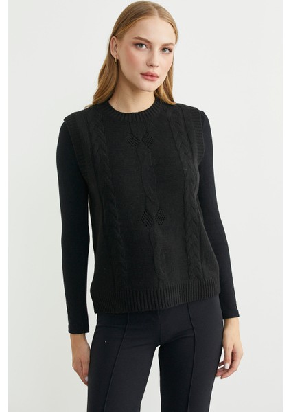 Salaş Yünlü Triko Süveter - Siyah