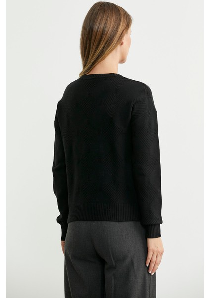 Renge Renk Motifli Triko Kazak - Siyah indirimleri