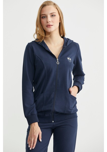 Oversize Kapüşonlu Fermuarlı Eşofman Takım - Lacivert