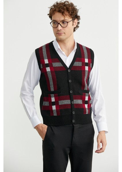 Düğmeli Yünlü Kalın Triko Yelek - Siyah fiyatları