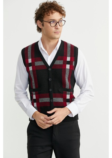 Düğmeli Yünlü Kalın Triko Yelek - Siyah modelleri