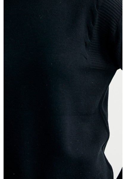 Kol Detaylı Sıfır Yaka Tunik Triko Kazak - Siyah indirimleri