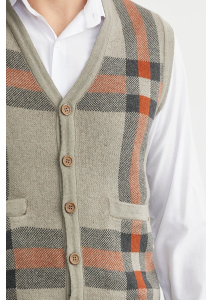 Düğmeli Yünlü Kalın Triko Yelek - Vizon indirimleri